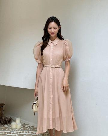 Razzel Puff Chiffon Belt One Piece